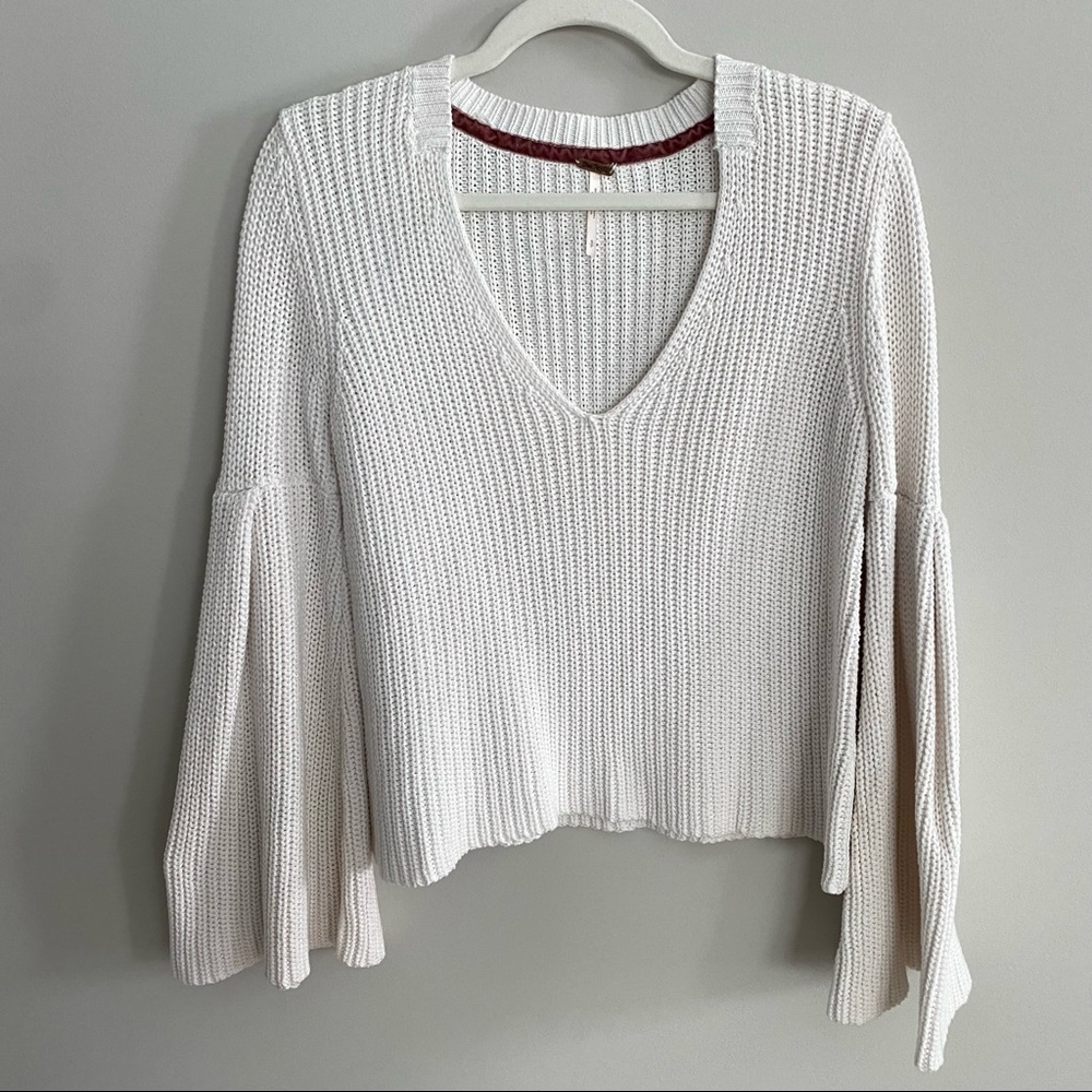 Free People Cream V-Neck Sweater